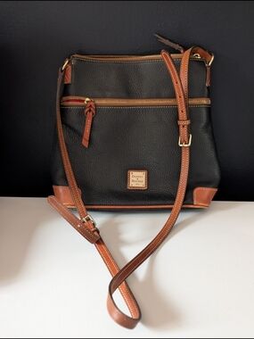Dooney & Bourke Black Vintage Pebble Leather Crossbody with Brown Trim